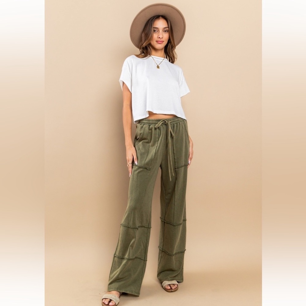 36 ✨RESTOCKED✨Mineral washed french terry fabric tiered wide leg pants - Picture 2 of 5
